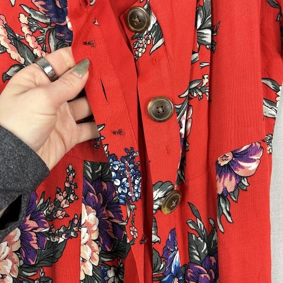 Maeve Anthro Womens Dress 6 Red Caldwell Buttondown Midi Cottagecore Prairie - Picture 3 of 13
